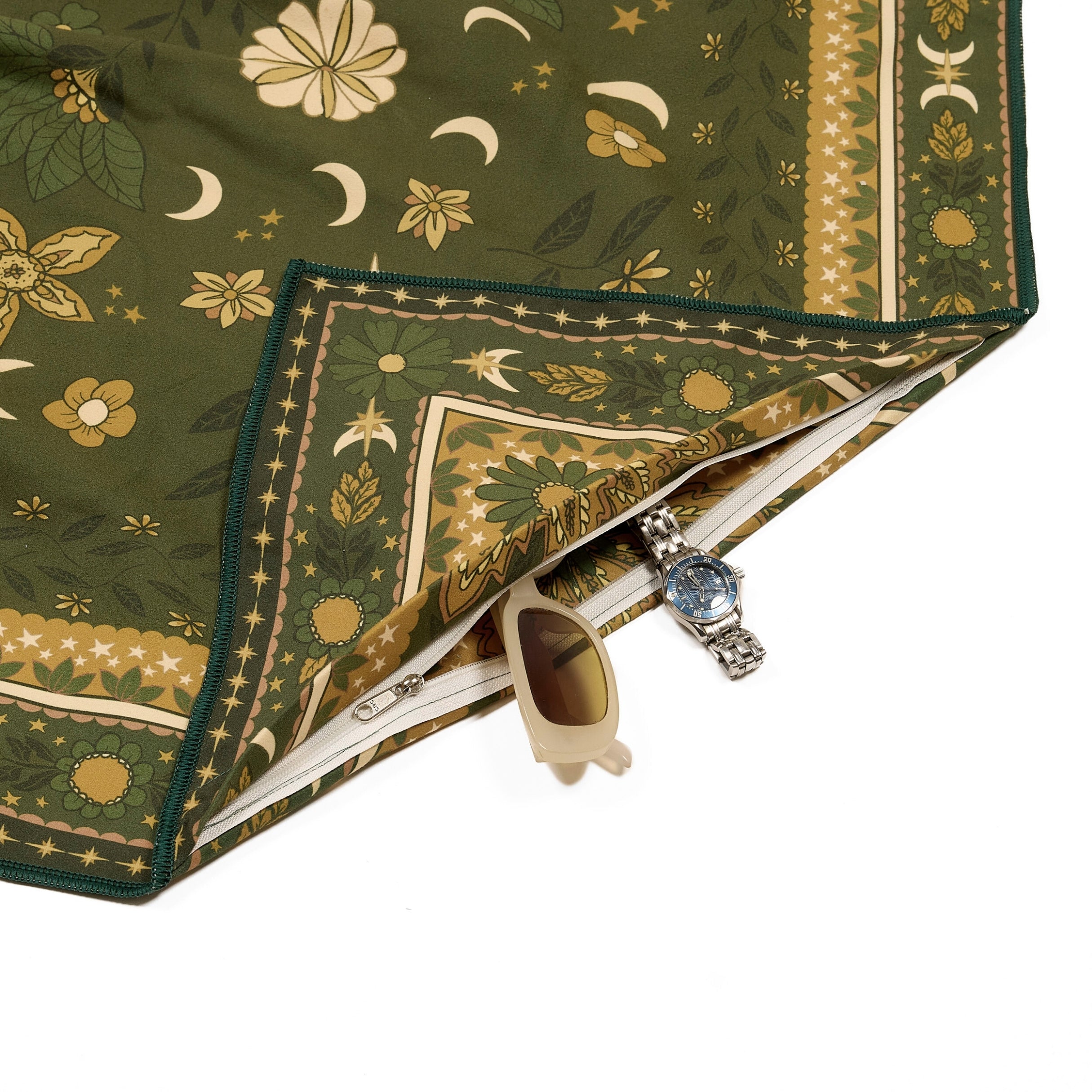 Golden sun drawn beach towel