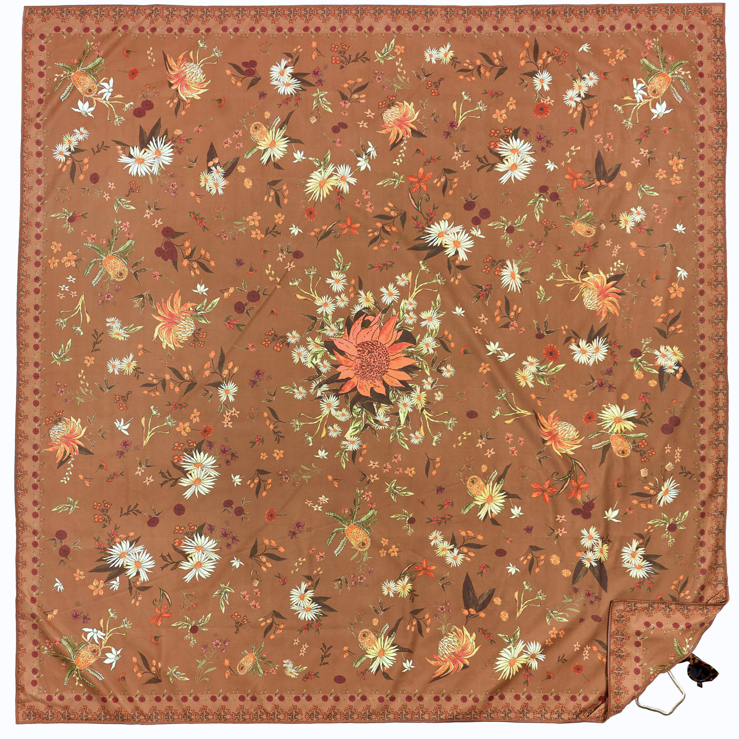 Floral patterned native towel in studio