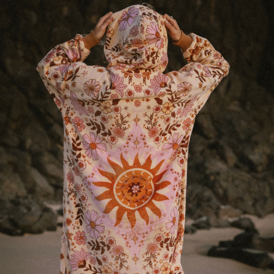 surf floral long sleeve organic cotton changing poncho