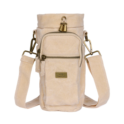 Cream waxed canvas water bottle holder