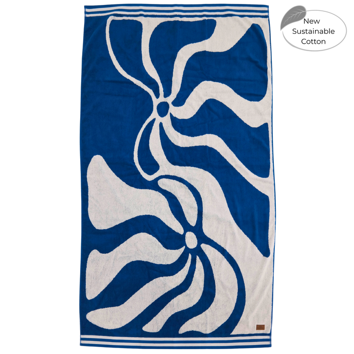 Drift sustainable blue cotton beach towel