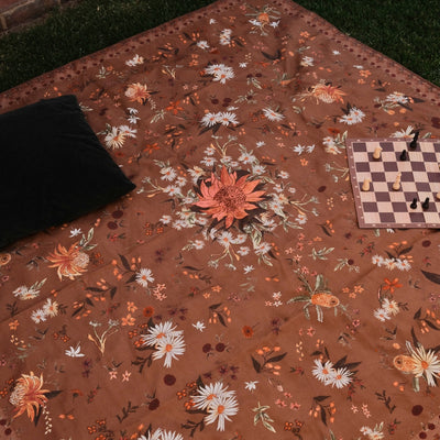 Native Australia sand free beach towel laying with chess board