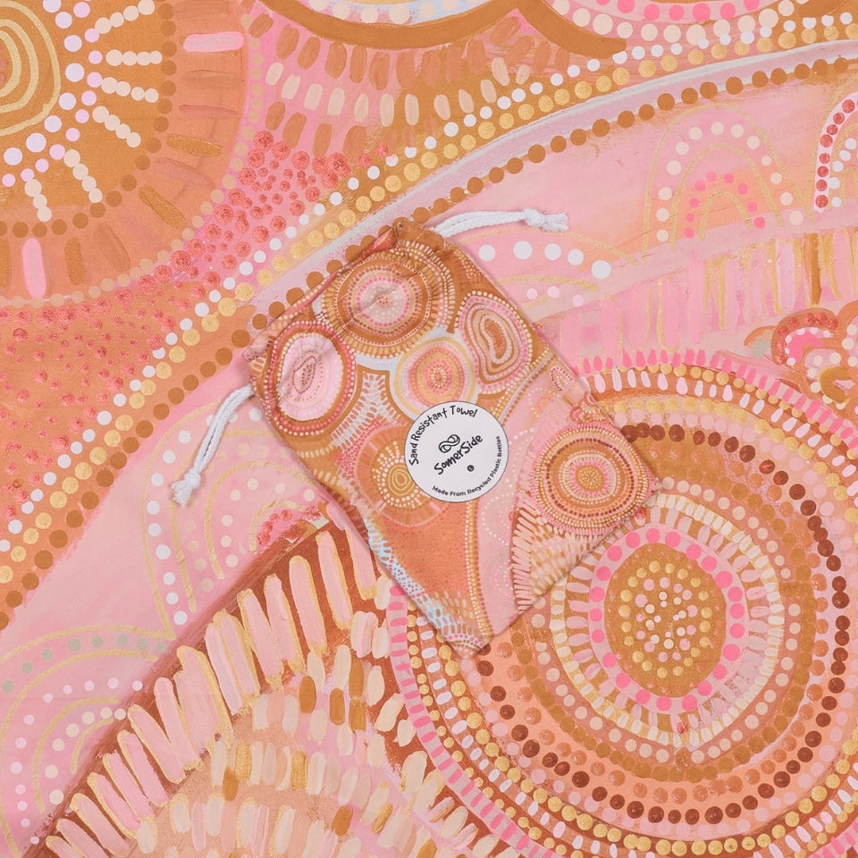 Beach towel in pouch travel destination 