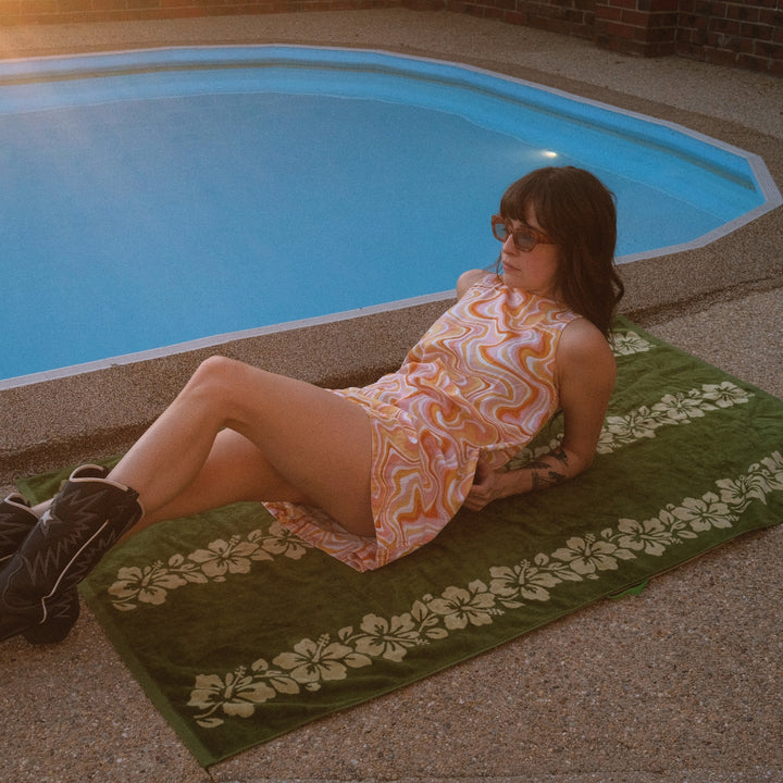 Vintage green beach towel