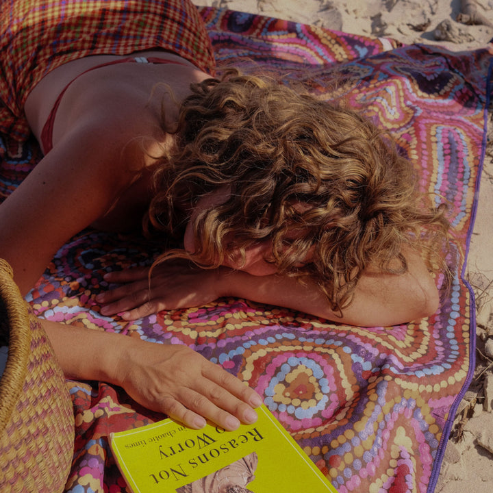 aboriginal art sand free colourful sustainable beach towel