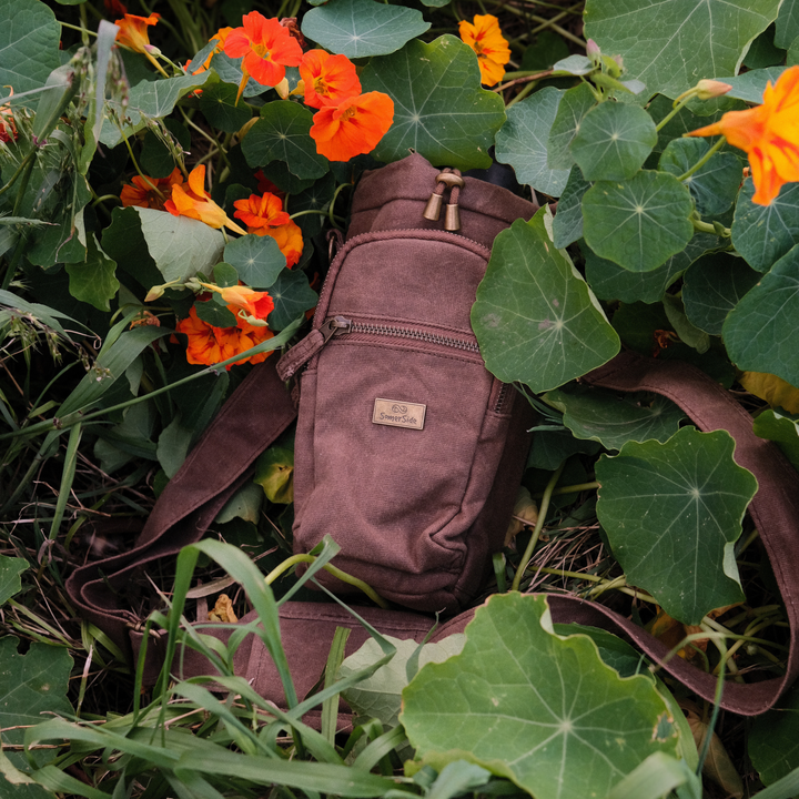 brown waxed canvas bottle bag 