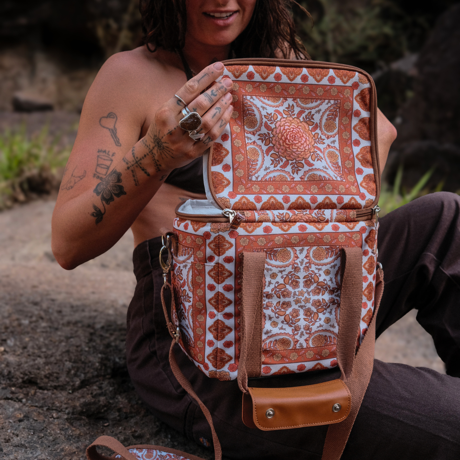 environmentally friendly water colour floral lunch bag