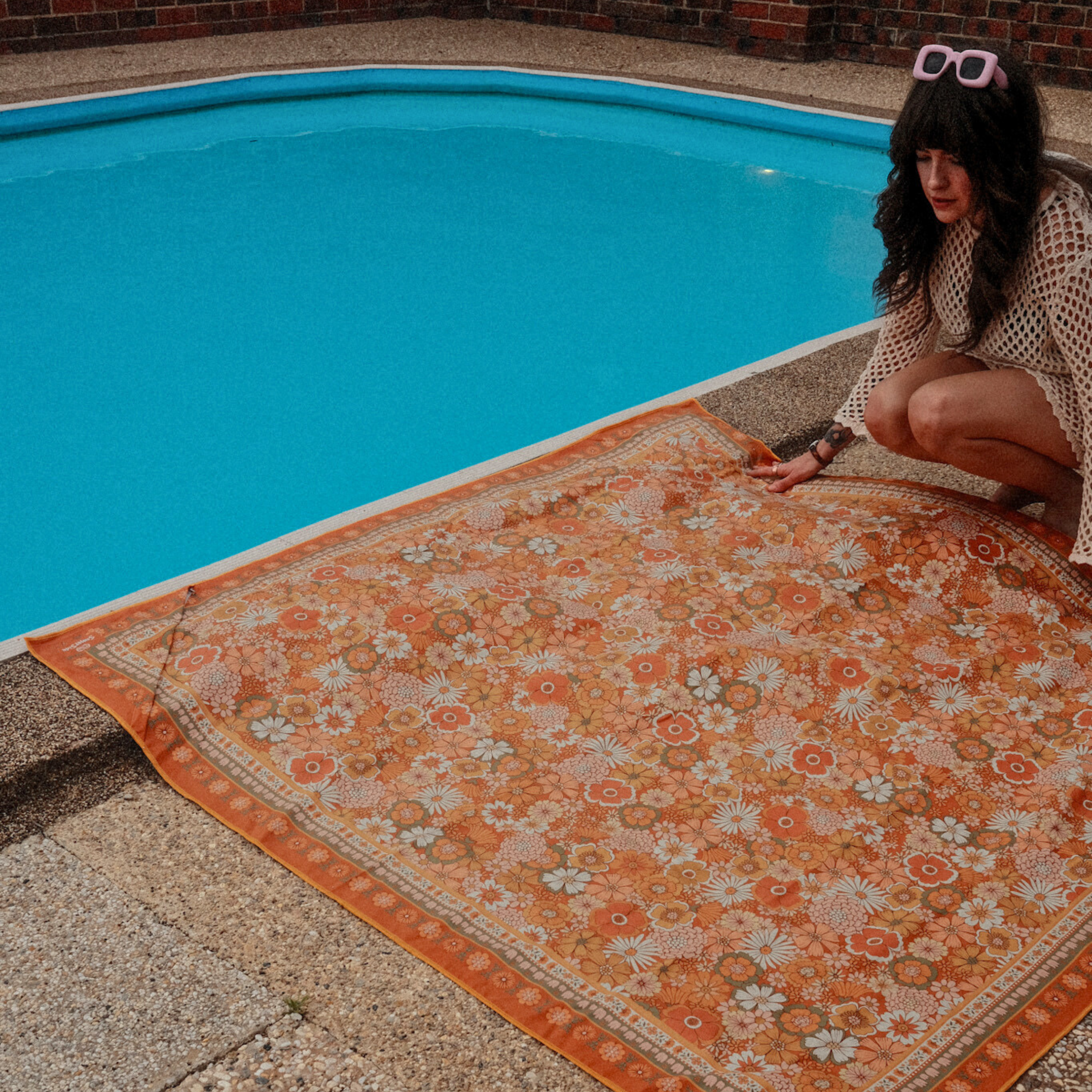 retro floral patterned towel