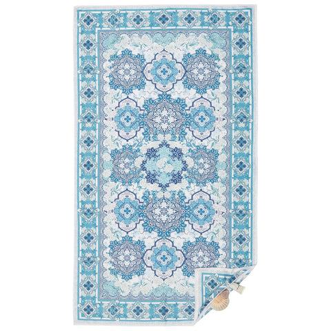 Moroccan Vintage Blue Premium Beach Towel Beach Towels SomerSide 