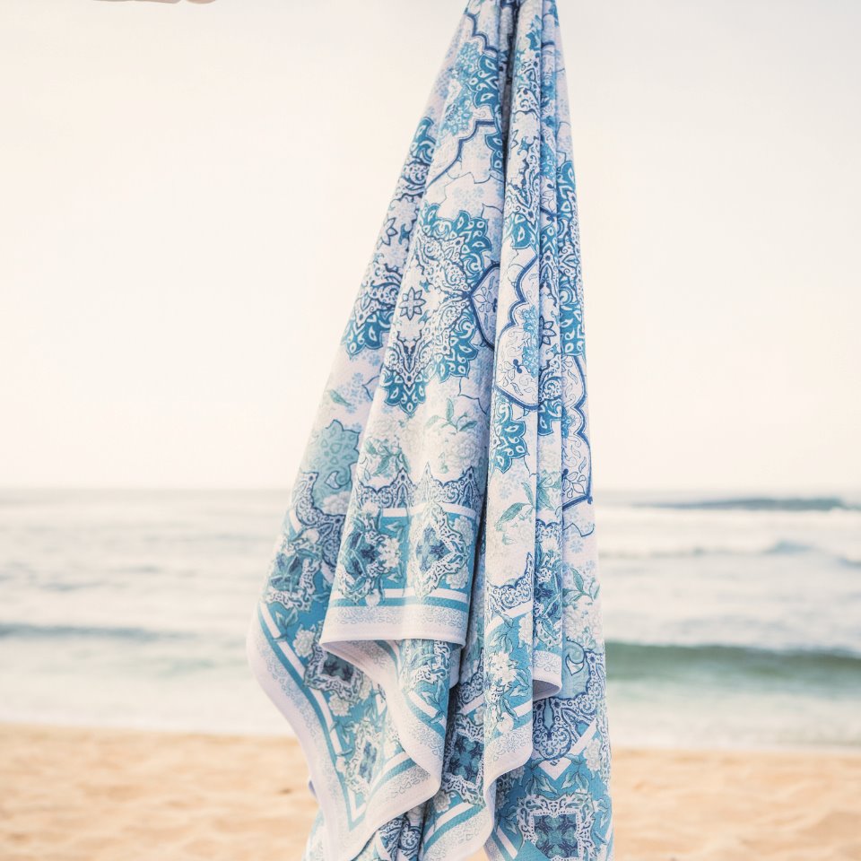 Moroccan Vintage Blue Premium Beach Towel Beach Towels SomerSide 