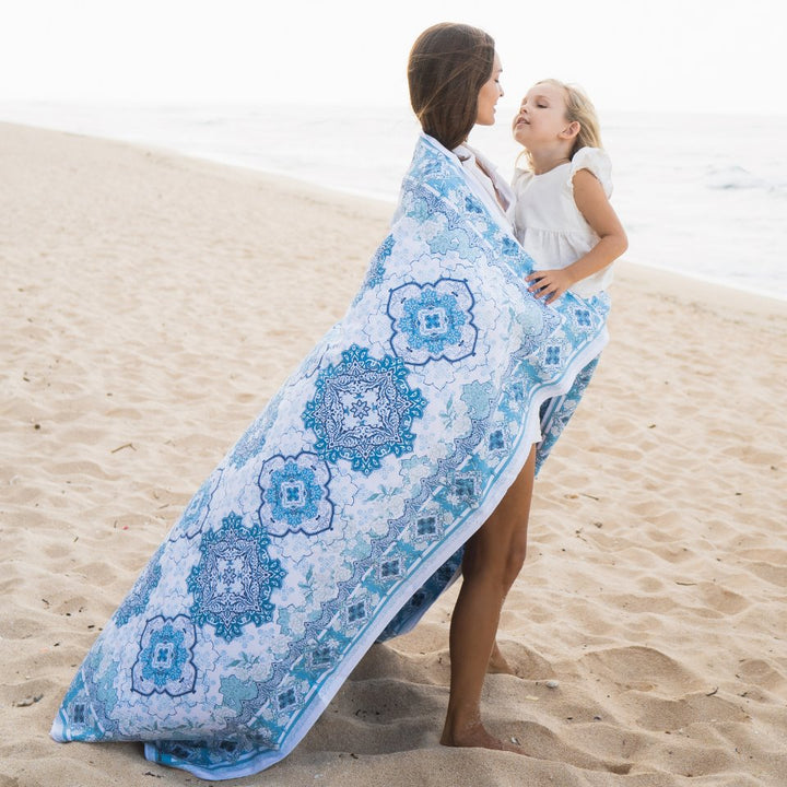XL Moroccan Vintage Blue Premium Beach Towel Beach Towels SomerSide 